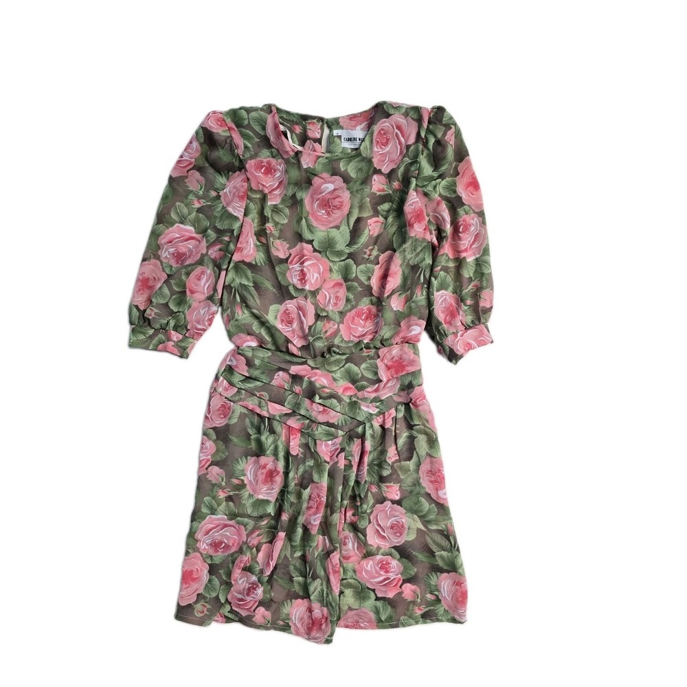 Vintage‎ Women's Dress Midi Pink Floral  6 Caroline Wells
